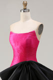 Strapless Fuchsia A Line Convertible Long Prom Dress with Bow