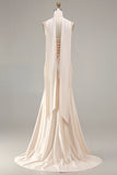 Champagne Mermaid Strapless Beaded Convertible Lace Up Back Long Prom Dress