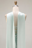 Light Green Strapless Mermaid Corset Ruched Long Prom Dress with Streamer