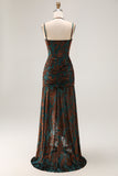 Dark Green Sheath Sweetheart Corset Long Floral Burnout Dress with Slit