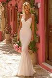 Elegant Ivory Spaghetti Straps Mermaid Wedding Dress