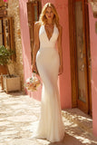 Halter Ivory Ruched Mermaid Maxi Wedding Dress
