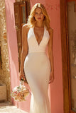 Halter Ivory Ruched Mermaid Maxi Wedding Dress