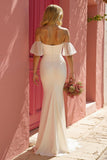 Ivory Mermaid Off The Shoulder Long Wedding Dress with Slit