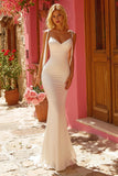Ivory Mermaid Spaghetti Straps Maxi Wedding Dress