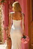 Ivory Mermaid Spaghetti Straps Maxi Wedding Dress