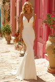 Elegant Ivory Mermaid Spaghetti Straps Backless Maxi Wedding Dress