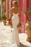 Elegant Ivory Mermaid Spaghetti Straps Backless Maxi Wedding Dress