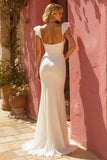 Mermaid V-Neck Ivory Wedding Dress with Slit