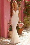 Simple White Mermaid Ruched Satin Long Wedding Dress