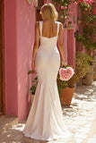Simple White Mermaid Ruched Satin Long Wedding Dress