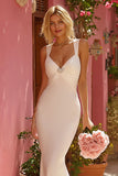 Simple White Mermaid Ruched Satin Long Wedding Dress