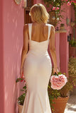Simple White Mermaid Ruched Satin Long Wedding Dress