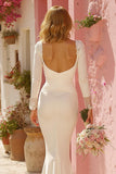 White Mermaid V-Neck Appliqued Long Wedding Dress with Sleeves