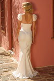 Elegant Ivory Mermaid V-Neck Long Wedding Dress with Slit