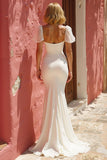 White Mermaid Sweetheart Puff Sleeves Long Wedding Dress with Slit