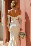 White Mermaid Off The Shoulder Long Sleeves Wedding Dress with Slit