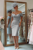 Off the Shoulder Appliqued Blush Pink Mother of Bride Dress