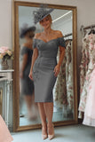 Off the Shoulder Appliqued Blush Pink Mother of Bride Dress