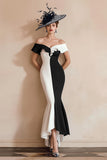 Black and White Off The Shoulder Mermaid Long Mother of the Bride Dress