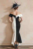Black and White Off The Shoulder Mermaid Long Mother of the Bride Dress