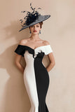 Black and White Off The Shoulder Mermaid Long Mother of the Bride Dress
