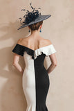 Black and White Off The Shoulder Mermaid Long Mother of the Bride Dress