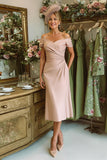 Dusty Rose Off The Shoulder Ruched Sheath Mother Of The Bride Dress