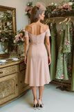 Dusty Rose Off The Shoulder Ruched Sheath Mother Of The Bride Dress