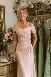 Dusty Rose Off The Shoulder Sheath Midi Mother Of The Bride Dress