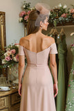 Dusty Rose Off The Shoulder Sheath Midi Mother Of The Bride Dress