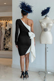 One Shoulder Sheath Black Mother Of The Bride Dress with Bow