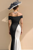 Black and White Mermaid Off The Shoulder Mother Of The Bride Dress