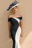Black and White Mermaid Off The Shoulder Mother Of The Bride Dress