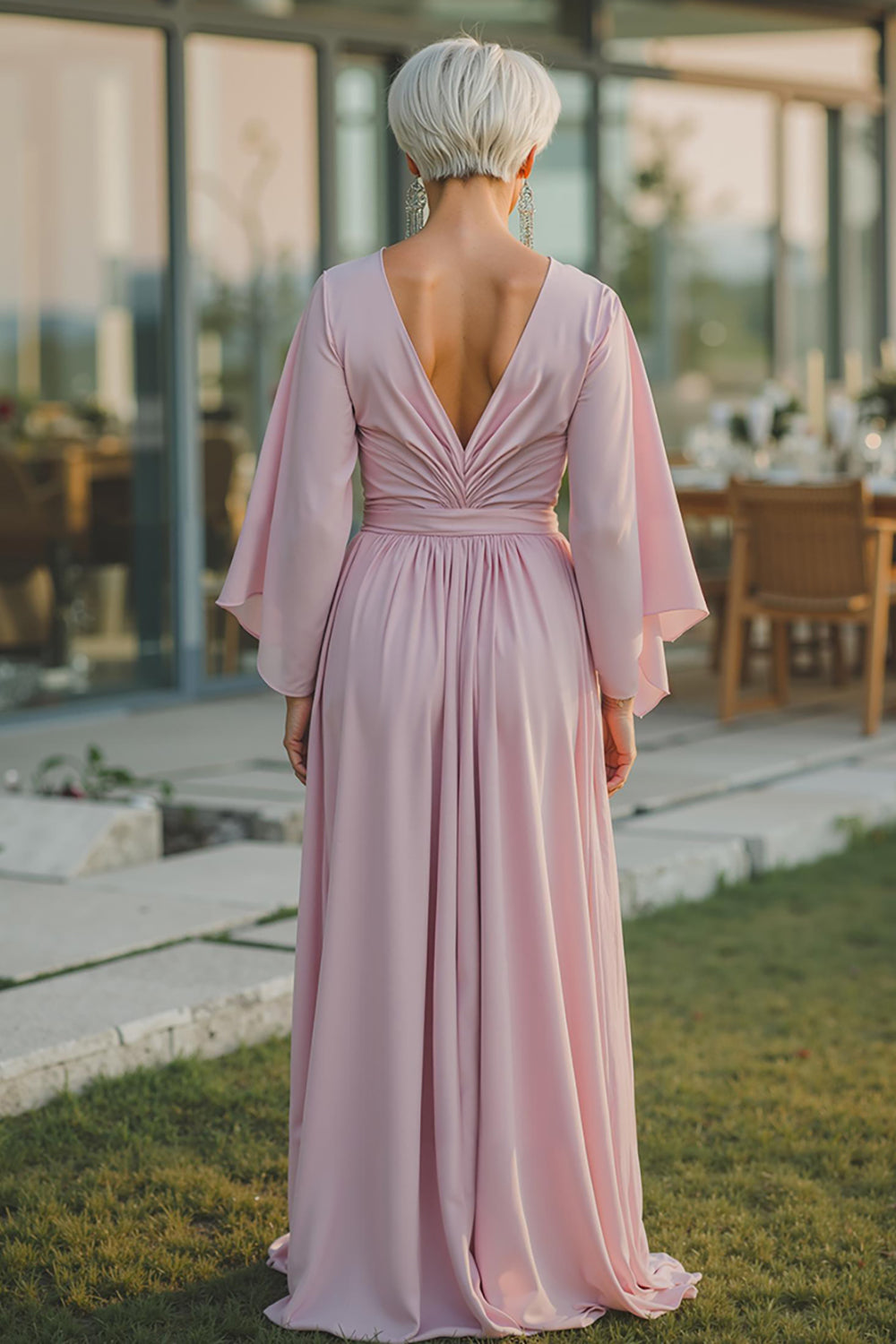 womens dusty pink dress Leely Women Dusty Rose Floor Length Long Sleeves Mother of the Bride Dress with Lace A Line Ruched Wedding Guest Dress