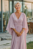 Dusty Rose A-Line Chiffon V-Neck Ruched Mother Of The Bride Dress