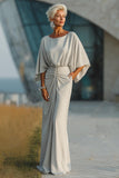 Silver Boat Neck Sheath Maxi Mother Of The Bride Dress