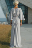 Silver Boat Neck Sheath Maxi Mother Of The Bride Dress