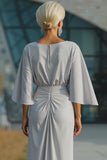 Silver Boat Neck Sheath Maxi Mother Of The Bride Dress