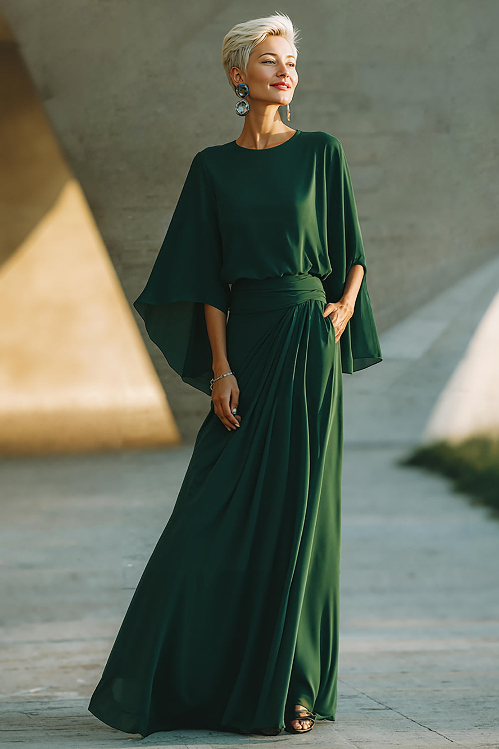 WEDTREND Women Dark Green A-Line Mother Of The Bride Dress Round Neck Chiffon Maxi Wedding Guest Dress WEDTREND Women Dark Green A-Line Mother Of The Bride Dress Round Neck Chiffon Maxi Wedding Guest Dress