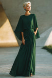 Dark Green A-Line Round Neck Chiffon Maxi Mother Of The Bride Dress