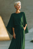 Dark Green A-Line Round Neck Chiffon Maxi Mother Of The Bride Dress