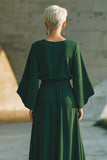 Dark Green A-Line Round Neck Chiffon Maxi Mother Of The Bride Dress