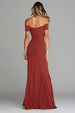 Off The Shoulder Sheath Terracotta Ruched Formal Dress