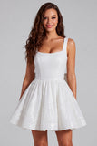Sparkly Black A-Line Square Neck Homecoming Dress with Bow