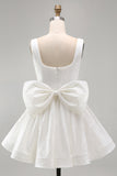 Sparkly Black A-Line Square Neck Homecoming Dress with Bow