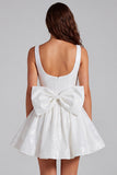 Sparkly Black A-Line Square Neck Homecoming Dress with Bow