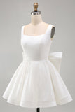 Sparkly Black A-Line Square Neck Homecoming Dress with Bow