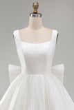 Sparkly Black A-Line Square Neck Homecoming Dress with Bow