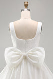 Sparkly Black A-Line Square Neck Homecoming Dress with Bow